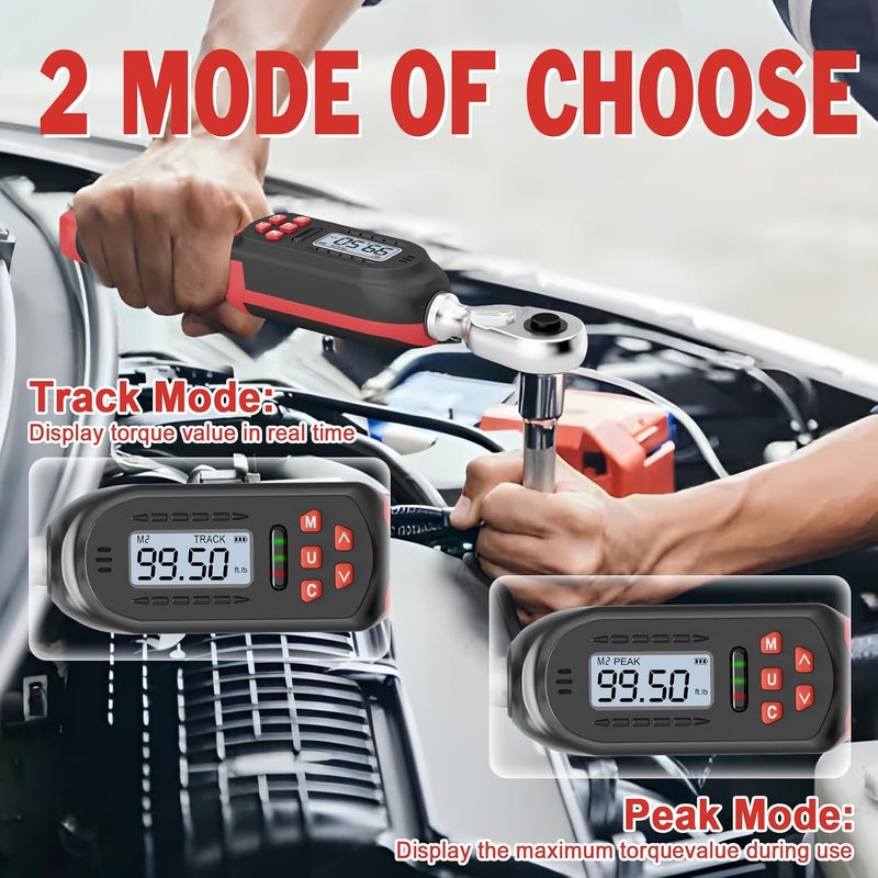VANPO Digital Torque Wrench 3/8-Inch Drive 5-99.5 ft-lbs./6.8-135Nm, ±2% Torque Accuracy, Electronic Torque Wrench with Preset Value, Buzzer and LED Notification for Automotive Motorcycle & Bicycle - Image 3